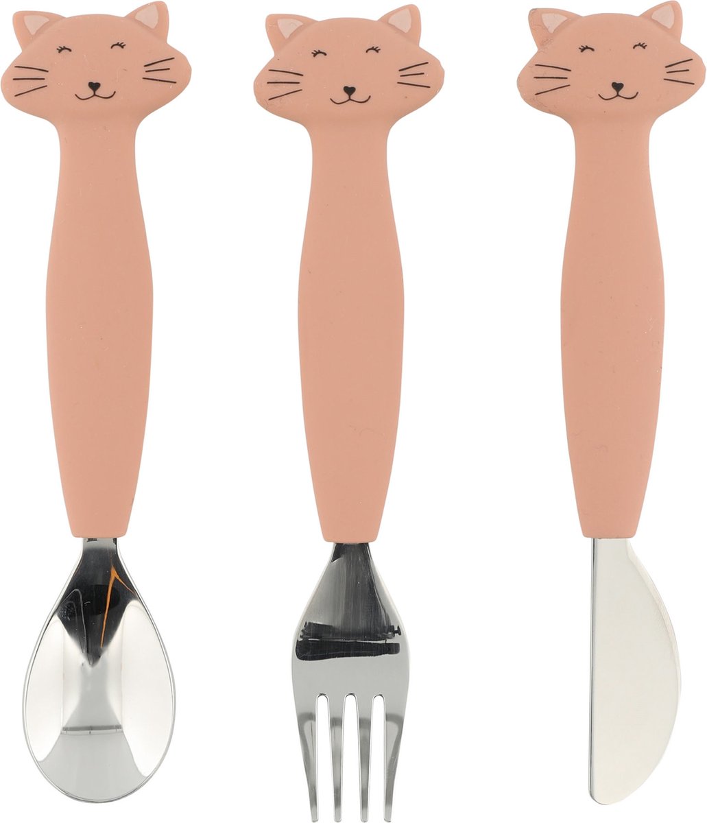 Trixie baby bestek - mrs. cat - eetset met lepel, vork en mes - babybestek van siliconen - geschikt voor de vaatwasser