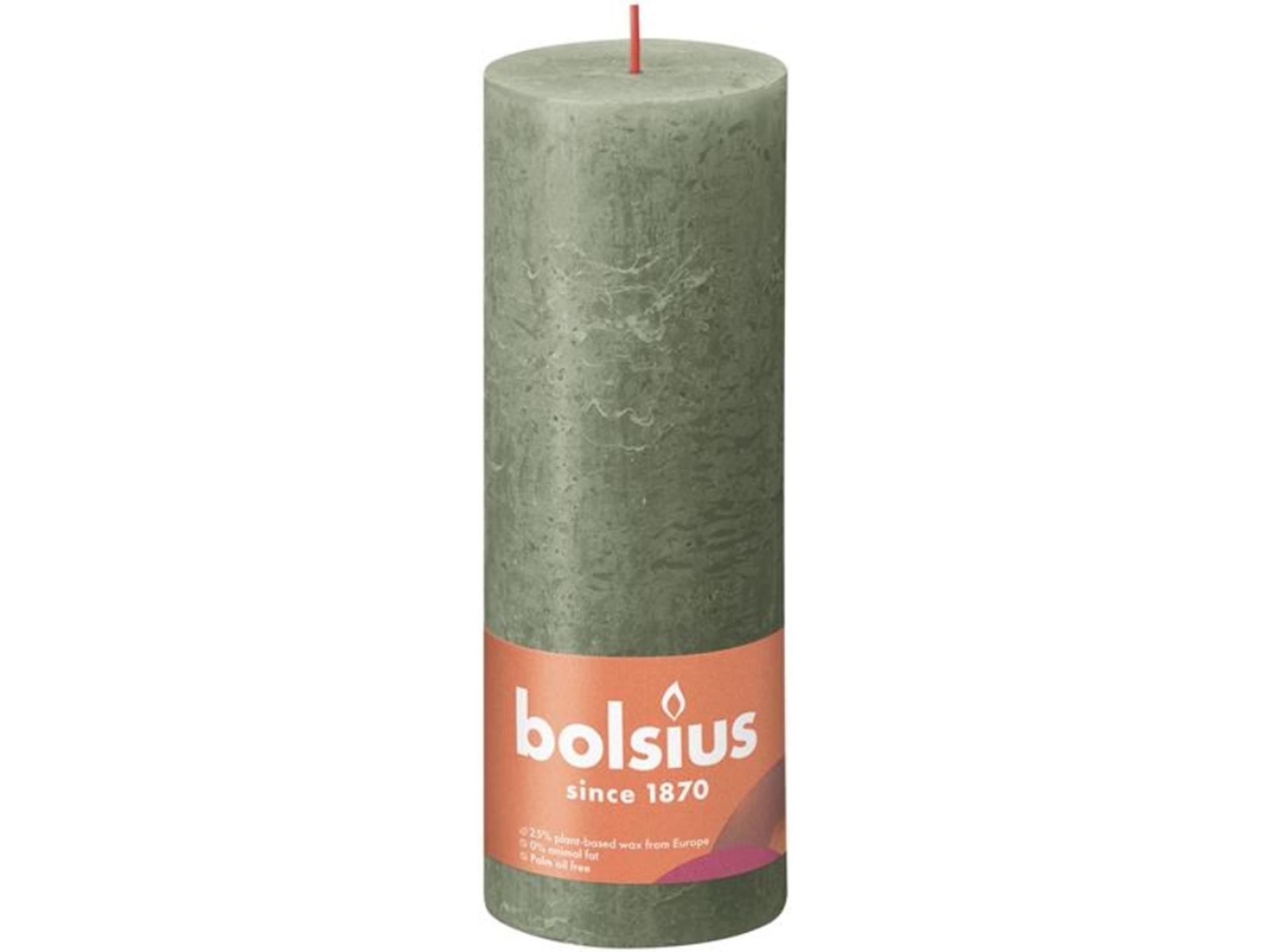 Bolsius rustiek stompkaars 190 68 olijf