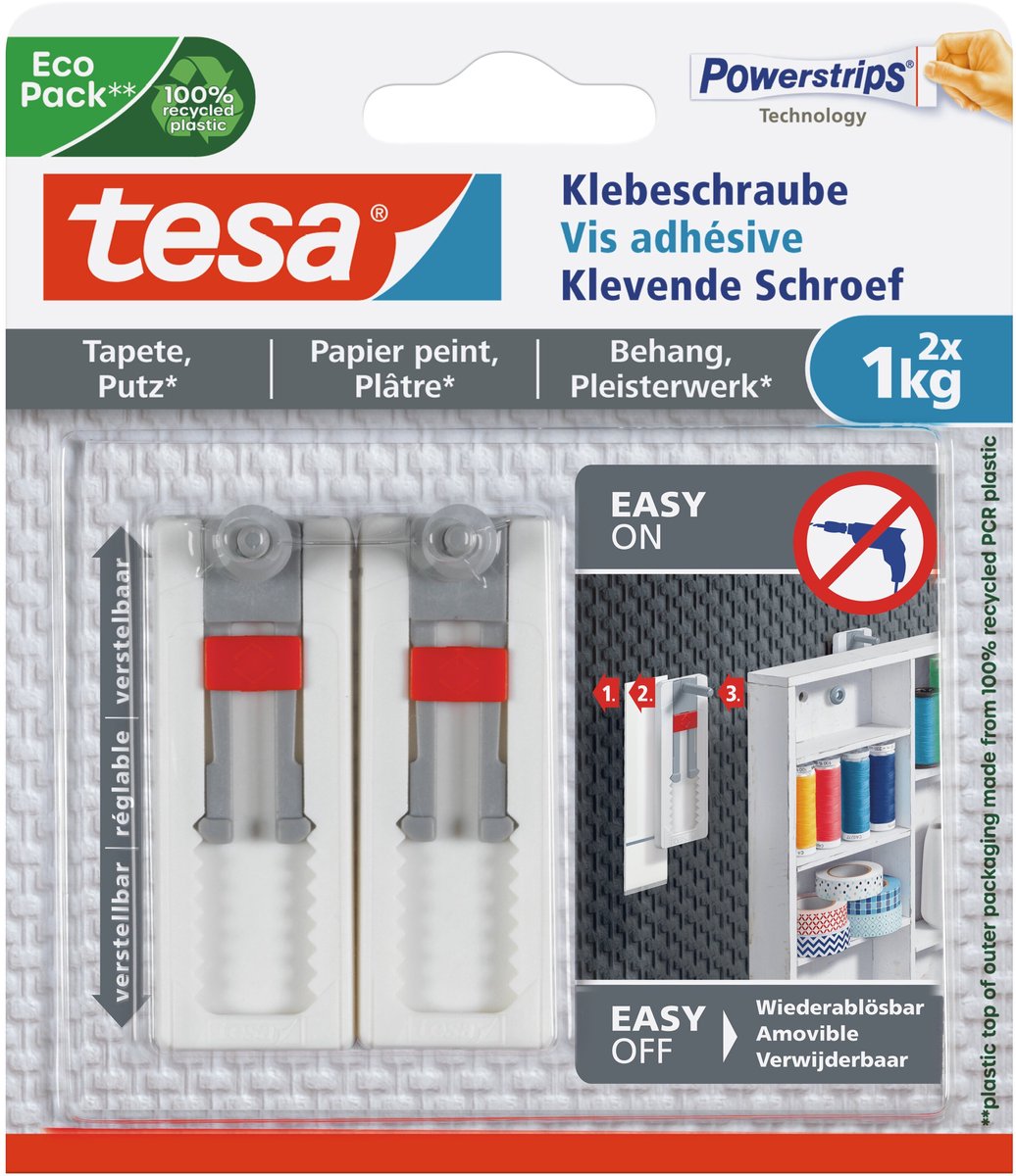 Tesa verstelbare klevende schroef voor behang en pleister, draagkracht 1 kg