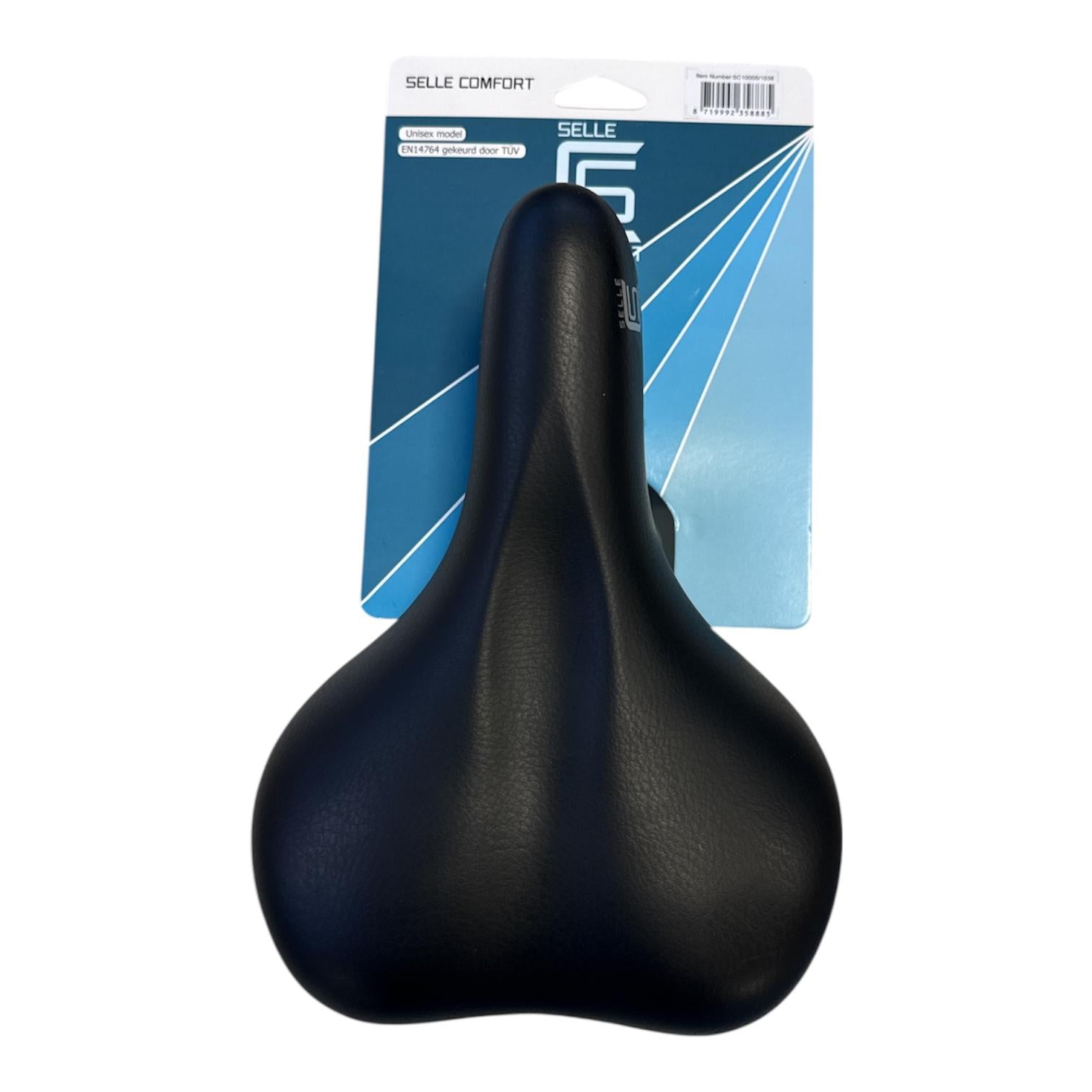 Selle Comfort Ride Sattel. Schwarz mit weißen Stoßdämpfern.