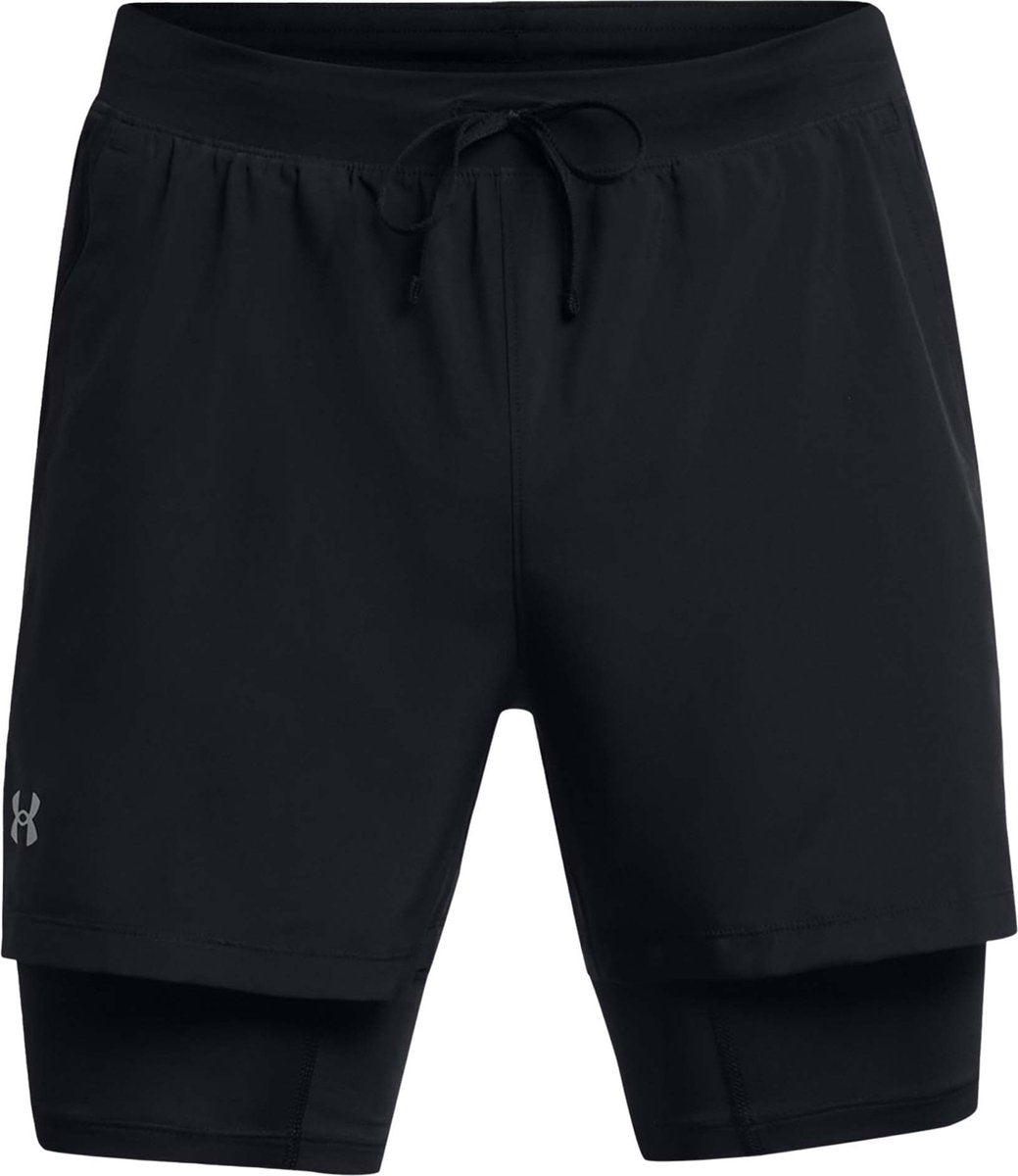 Under armour ua launch 5'' 2-in-1 shorts-blk heren sportbroek - zwart - reflecterend m