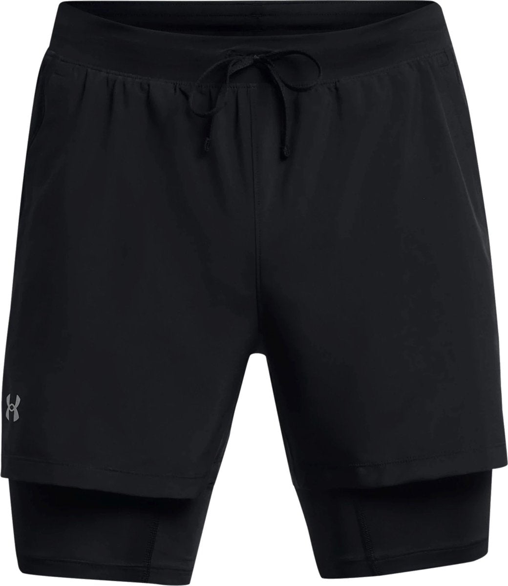 Under armour ua launch 5'' 2-in-1 shorts-blk heren sportbroek - zwart - reflecterend xxl