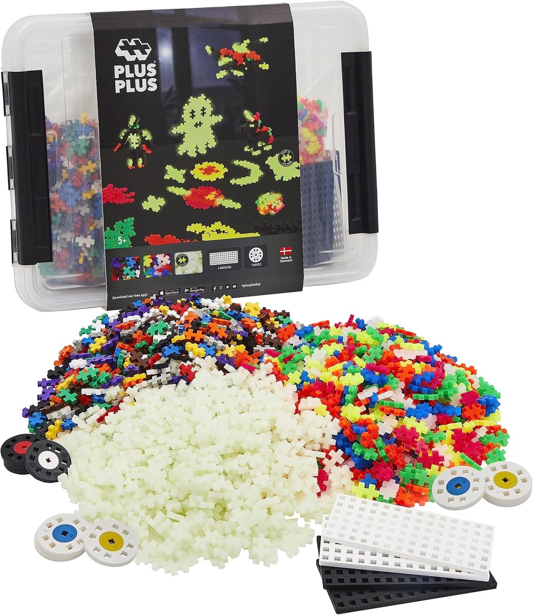 Plus-plus glow in the dark opbergbox build and 2000 delige bouwset - 3919 - bouwspeelgoed - constructiespeelgoed - set met bouwstenen - vanaf 5 jaar