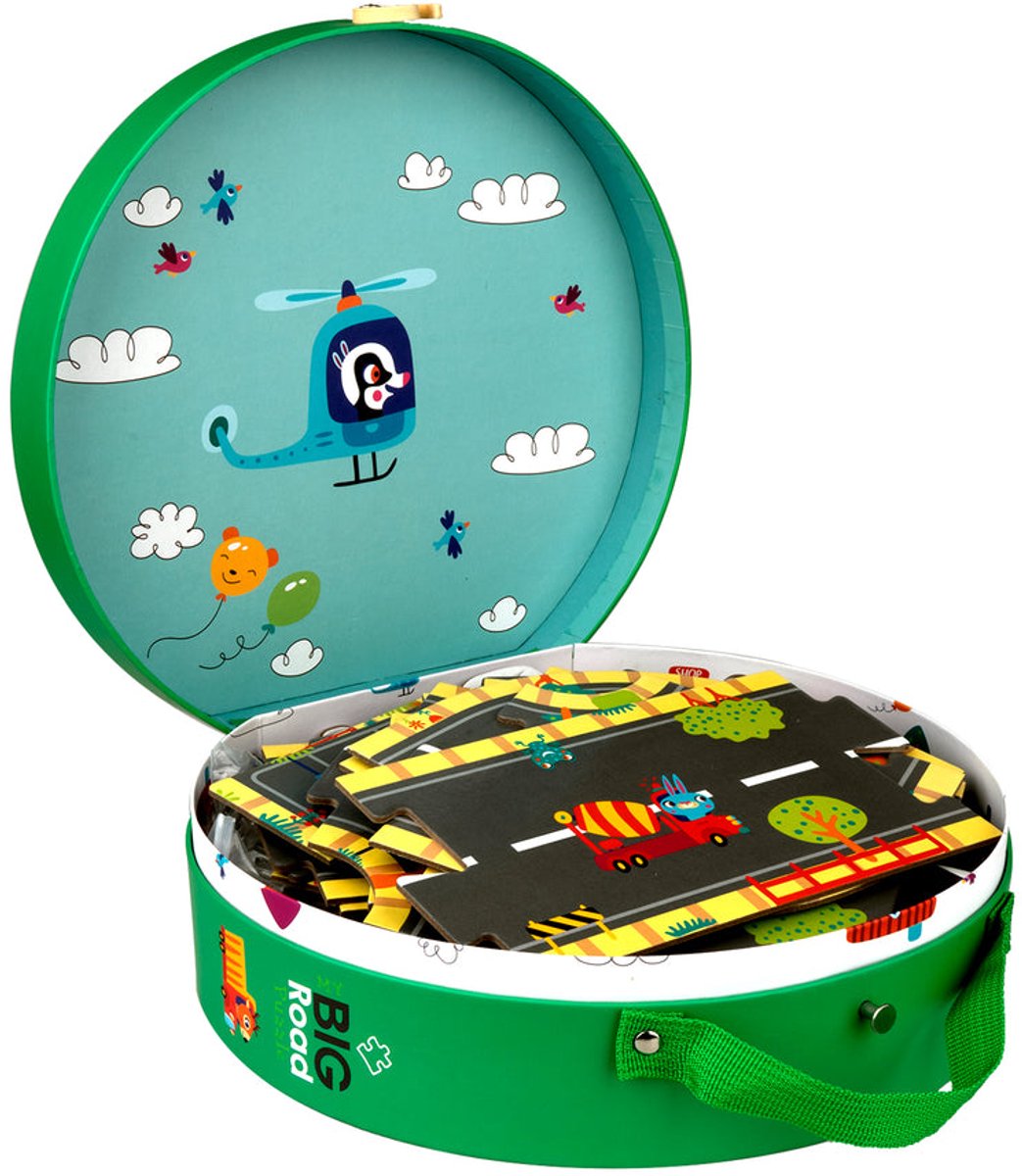 Barbo toys - mijn grote wegenpuzzel koffer 28 stukjes - ontworpen in denemarken - educatieve vloerpuzzel - puzzel voor jongens en meisjes - multicolor - vanaf 3 jaar