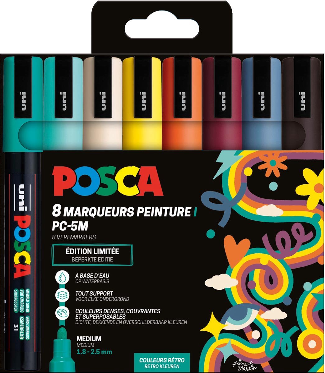Posca uni paintmarker pc-5m | 1 | 8 - 2 | 5 mm | etui van 8 stuks in geassorteerde retro kleuren