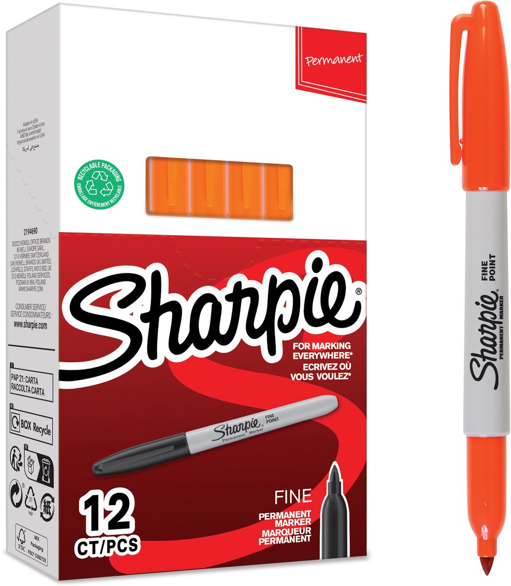 Sharpie permanente markers | fijne punt | oranje inkt | 12 stuks
