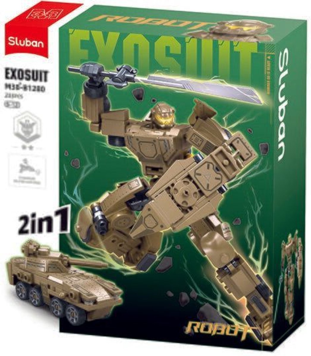 Sluban exosuit robot tank bouwspeelgoed 2in1 actiefiguur – constructiespeelgoed – bouwset met 233 bouwstenen – m38‑b1280 – vanaf 6 jaar