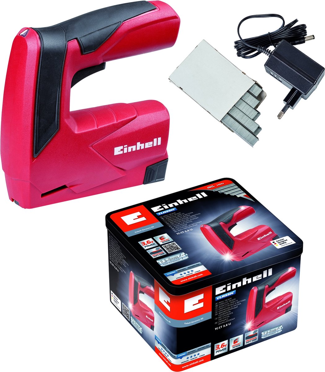 Einhell accu nietmachine tc-ct 3,6 li - 3,6v - 1,3ah - 30 schoten min - incl. metalen doos, lader 1000 nietjes type 53