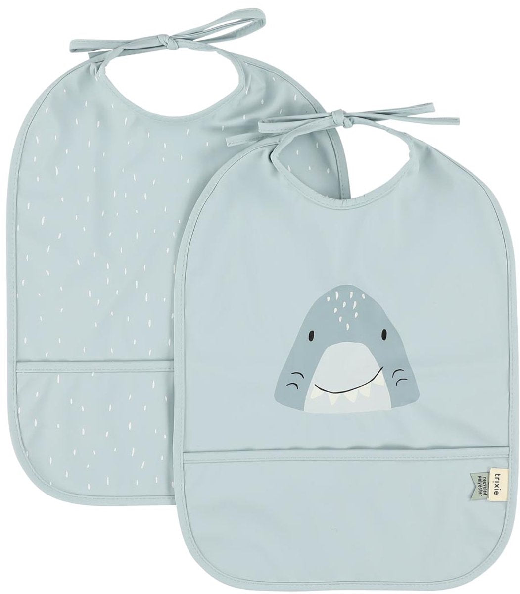 Trixie afwasbaar slabbetje 2-pack mr. shark - slab voor kinderen - 100% recycled polyester - eenvoudig schoon