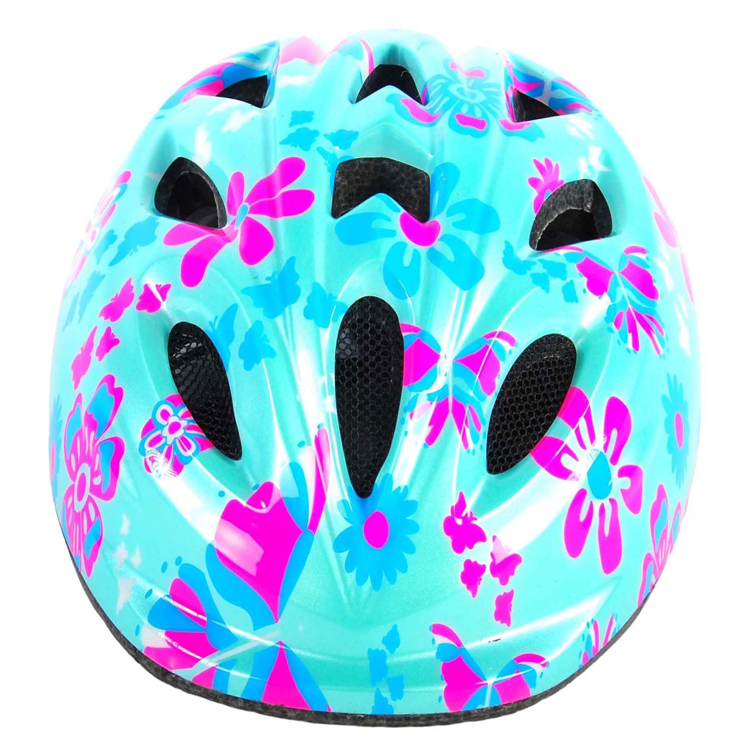 Volare kinder fietshelm - xs - blauw roze bloemetjes - 47-51 cm - extra klein model