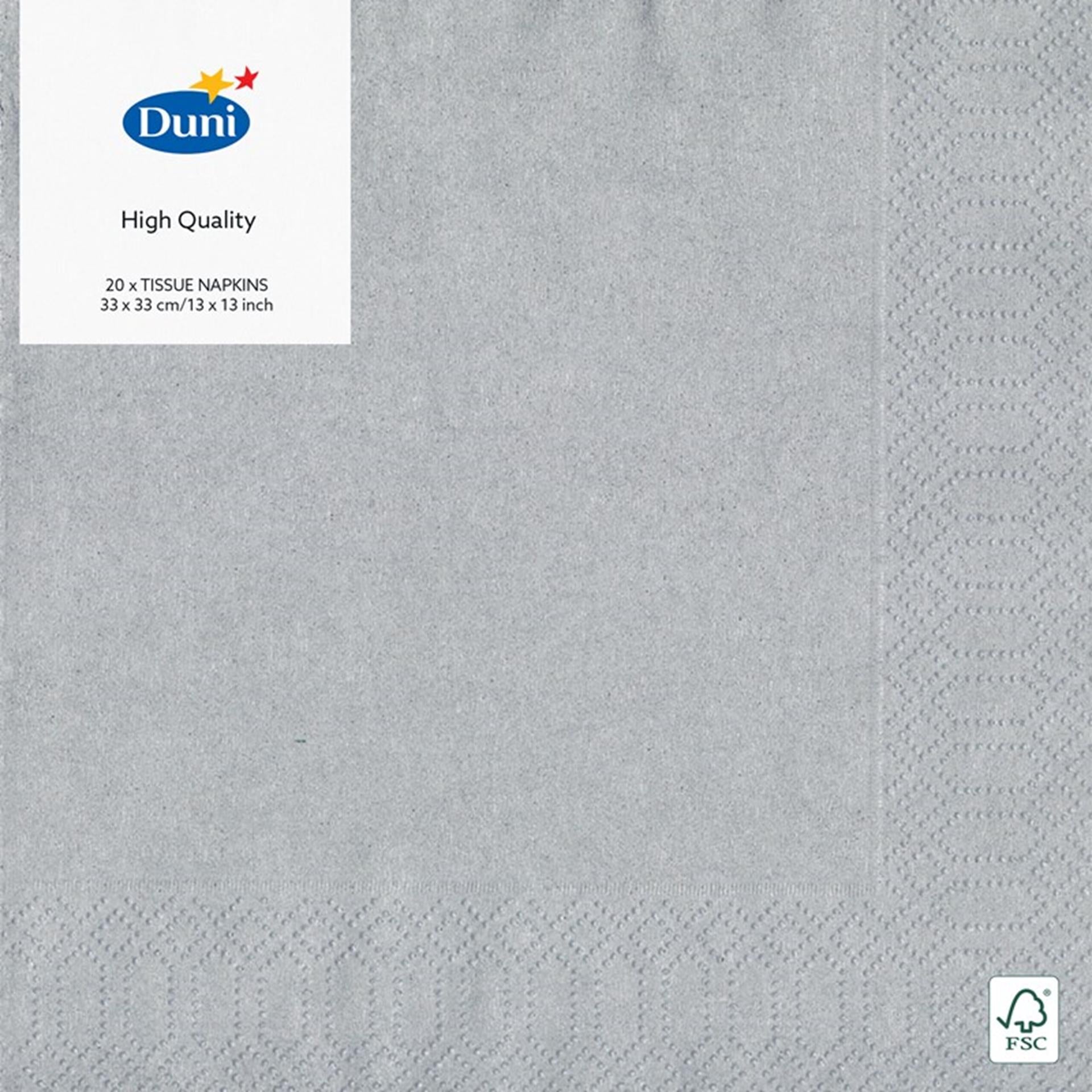 Duni servetten zilver 33x33 cm 3-laags tissue fsc pak a 20 servetten