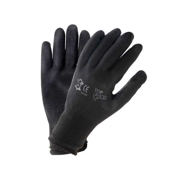 Montagehandschuh aus Polyester mit PU-Beschichtung, Größe XL, schwarz