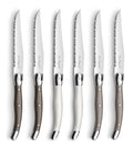 Lou laguiole - 6 steakmessen mixed bruin parelmoer en taupe - inclusief houten blok - vaatwasmachinebestendig