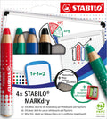 Stabilo markdry set van 4 whiteboard potloden, puntenslijper en reinigingsdoekje