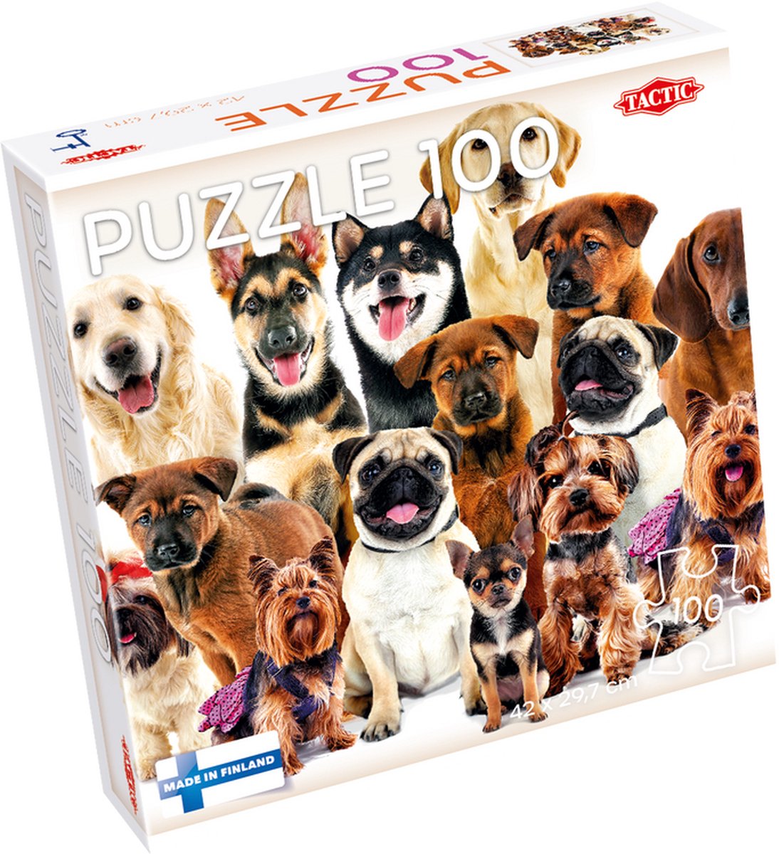 Tactic group of cute dogs – puzzel – 100 stukjes – vrolijke hondenillustratie – strak en rustgevend ontwerp – hoogwaardige scandinavische kwaliteit