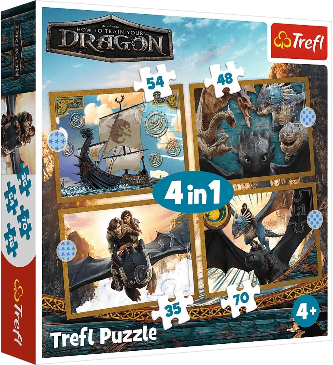 Trefl puzzelset - how to train your dragon - 4in1 drakendagen.