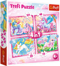 Trefl puzzelset unicorns en magie - 4in1 puzzelplezier voor kinderen.
