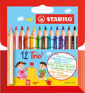 Stabilo trio thick - kort en dik driekantig kleurpotlood - met extra dikke kern 4,2 mm - etui met 12 kleuren