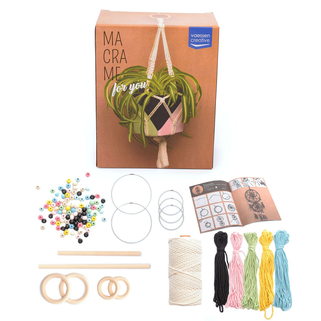 Vaessen creative - macramé pakket - diy weefset - inclusief macramé touw, kralen ringen
