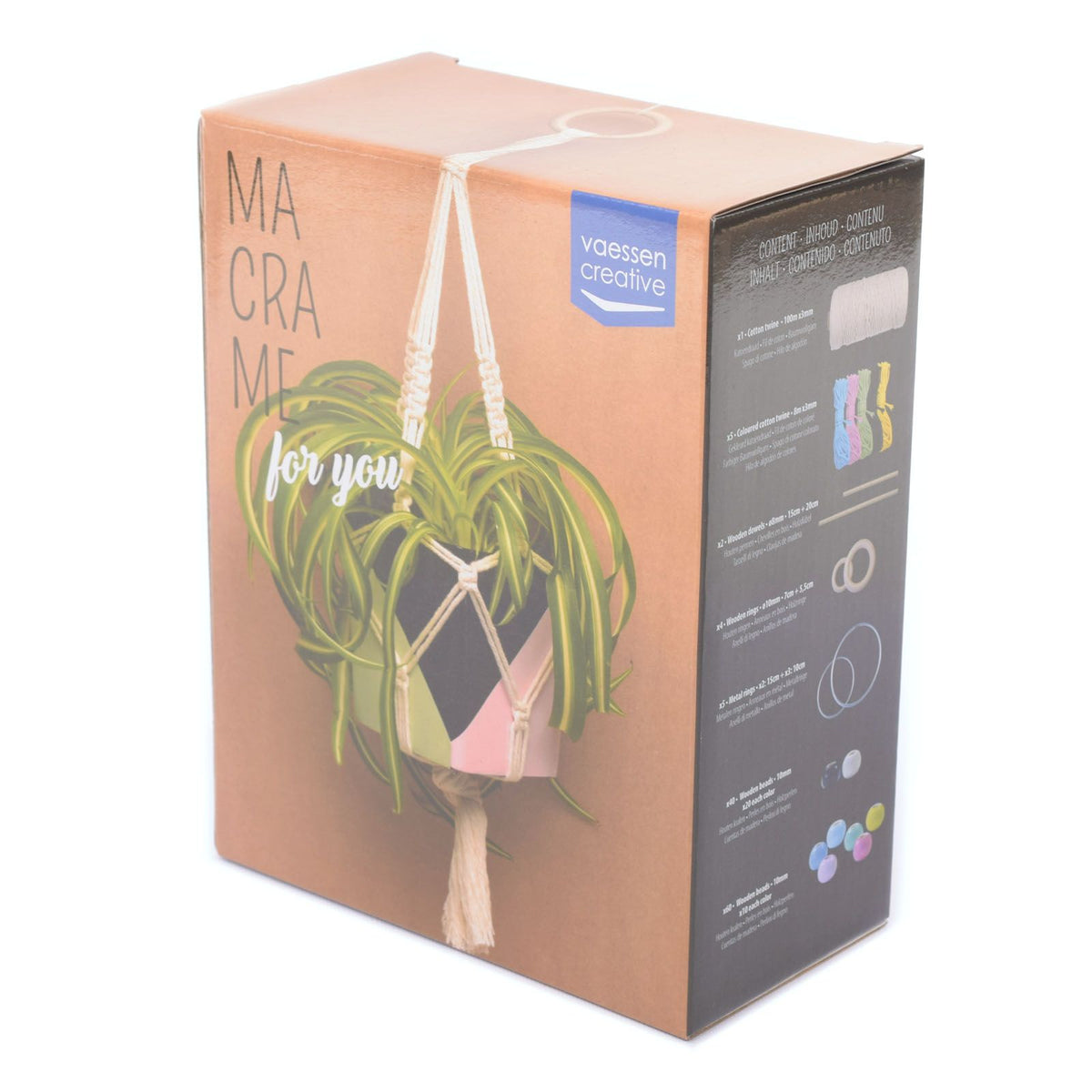 Vaessen creative - macramé pakket - diy weefset - inclusief macramé touw, kralen ringen