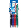 Pilot frixion - clicker pennenset 0.7mm - zwart, blauw, groen, rood - per 4 verpakt