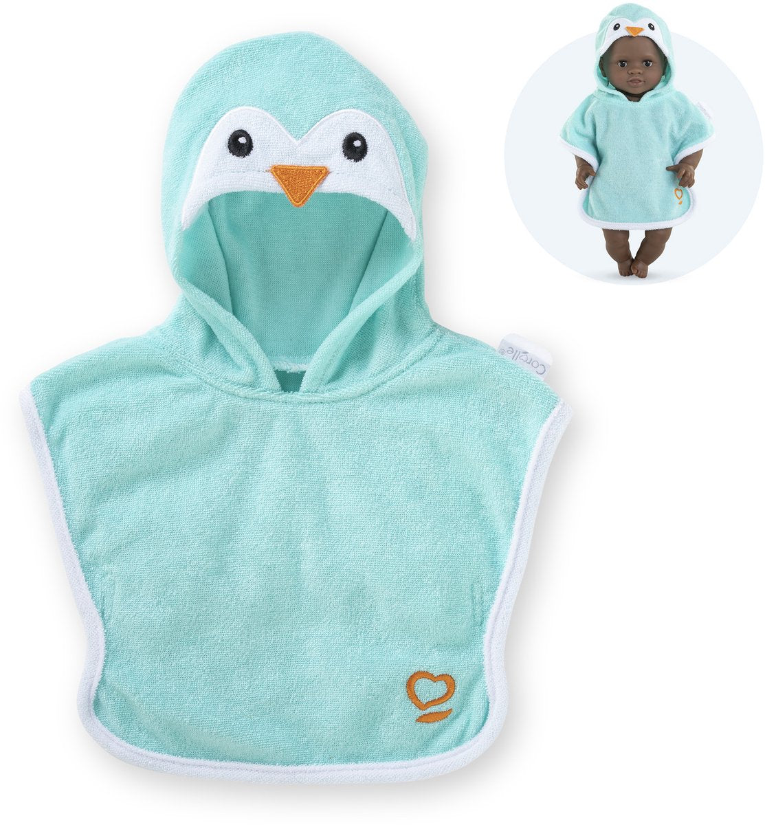 Corolle badcape voor babypop - pinguin, 30cm