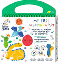 Haku yoka : mijn eerste kleurkit dinovrienden 20,5x24x2cm, bevat 6 waskrijtjes met lachend gezichtje, 35 kleurvellen en afneembare stickers, bevat 10% bijenwas, 3+