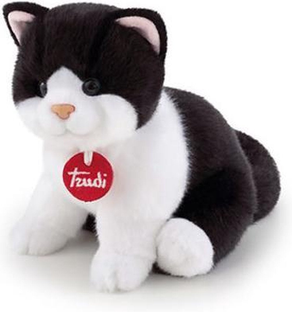 Trudi - classic knuffel poes kat brad 22 cm - handgemaakt in italie - hoge kwaliteit pluche knuffel - knuffeldier voor jongens en meisjes - wit zwart - 16x19x22 cm maat s