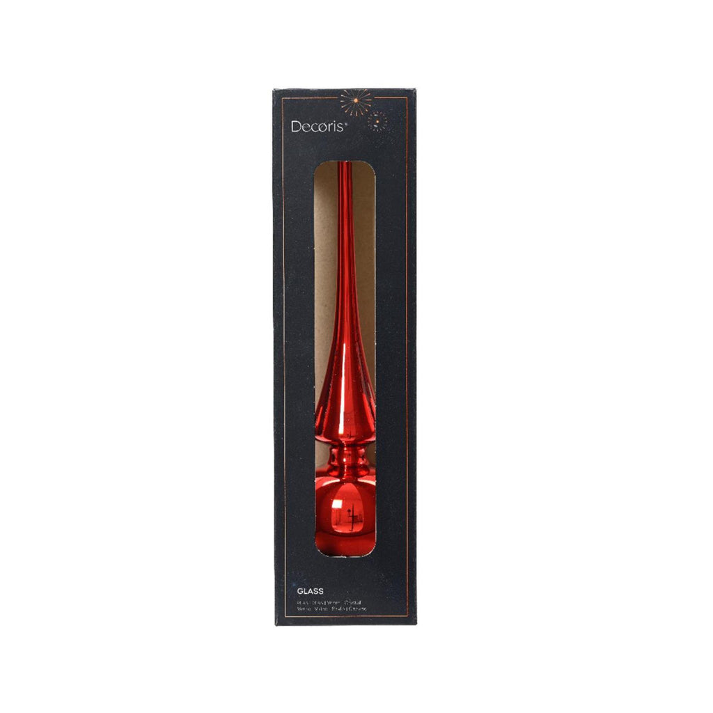 Decoris piek glas glans kerst rood 26cm
