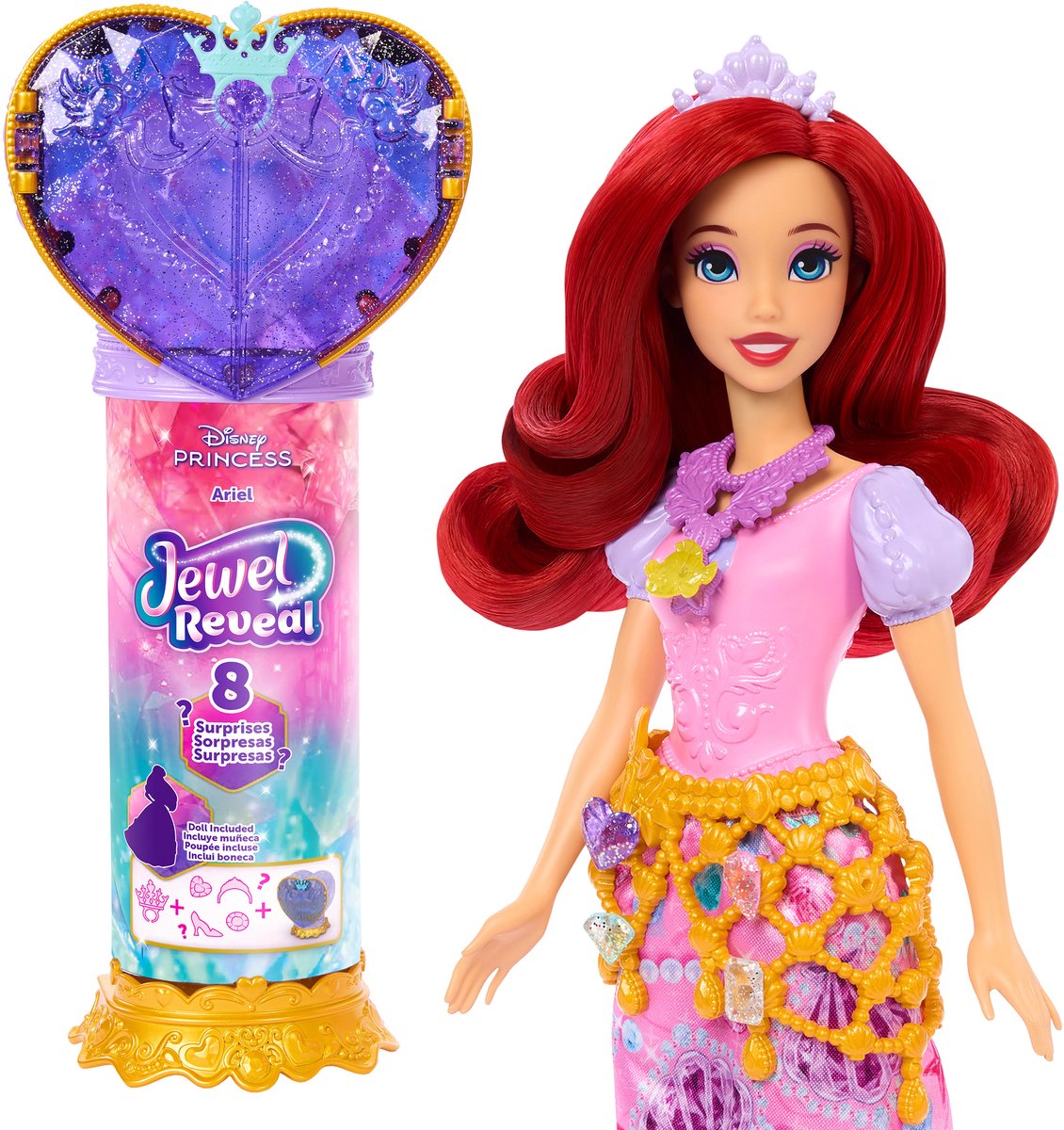 Mattel disney prinses jewel reveal - ariël modepop met 8 verrassingen