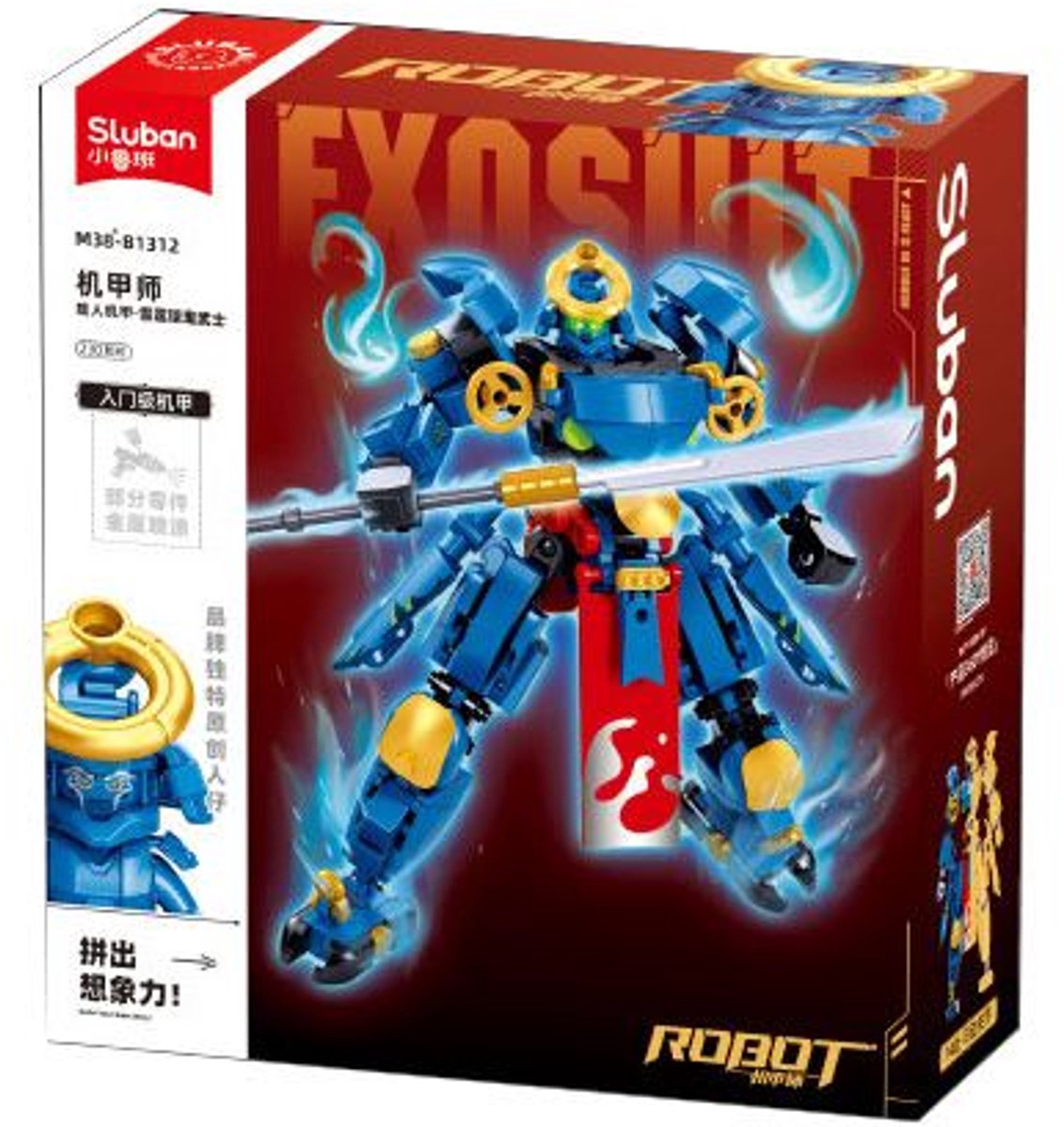 Sluban exosuit blue samurai bouwspeelgoed actiefiguur – constructiespeelgoed – bouwset met 230 bouwstenen – m38-b1312 – vanaf 6 jaar