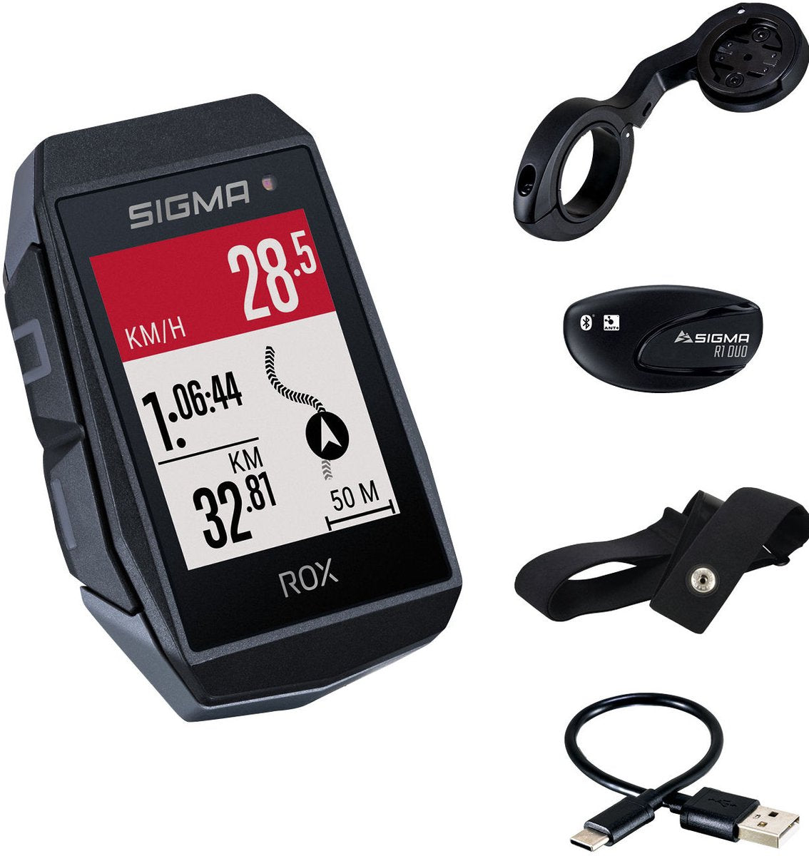 Sigma ROX 11.1 EVO GPS HR Fahrradcomputer-Set mit kurzer Butler-Lenkerhalterung – Schwarz