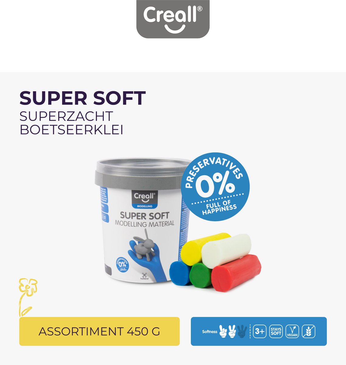 Creall superweiche Modelliermasse, 5 Farben, 450 g.