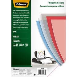 Fellowes schutbladen a4 – 180 micron – transparant pvc covers – 25 stuks – voor inbindmachine