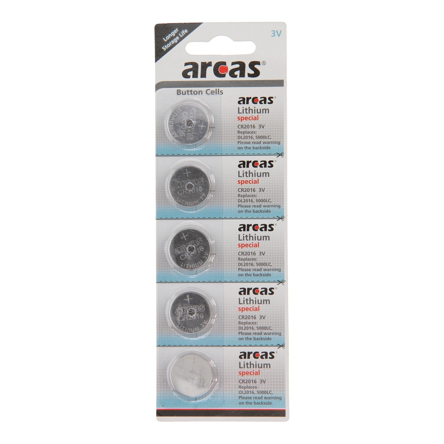 Battery Sales Europe Arcas Lithiumbatterie CR2016 3V, 5 Stück.