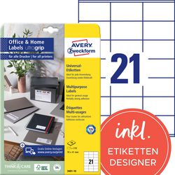 Avery etiketten zweckform 70 x 41 mm papier wit 210 stuks