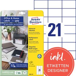 Avery zweckform avery-zweckform - permanente universele etiketten - wit - 70 x 42.3 mm - 210 labels