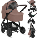 Lionelo bianka kinderwagen 3 in 1 - reiswieg + wandelwagen + autostoel - grote luchtbanden, volledige vering - inklapbaar - verstelbare duwstang - buggy omkeerbare zitting - 0-22kg - accessoireset - beige bruin