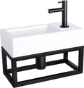 Differnz ravo fonteinset - 38.5x18.5x25cm - rechthoek - 1 kraangat - recht matte zwarte kraan - met zwart frame - keramiek wit