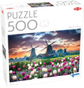 Tactic old mills and tulips – puzzel – 500 stukjes – hollandse molens en tulpenvelden – typisch nederlands landschap – hoogwaardige scandinavische kwaliteit