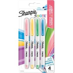 Sharpie s-note creatieve kleurenmarkers | markeerstift om mee te schrijven, tekenen en meer | diverse pastelkleuren | beitelpunt | 4 stuks