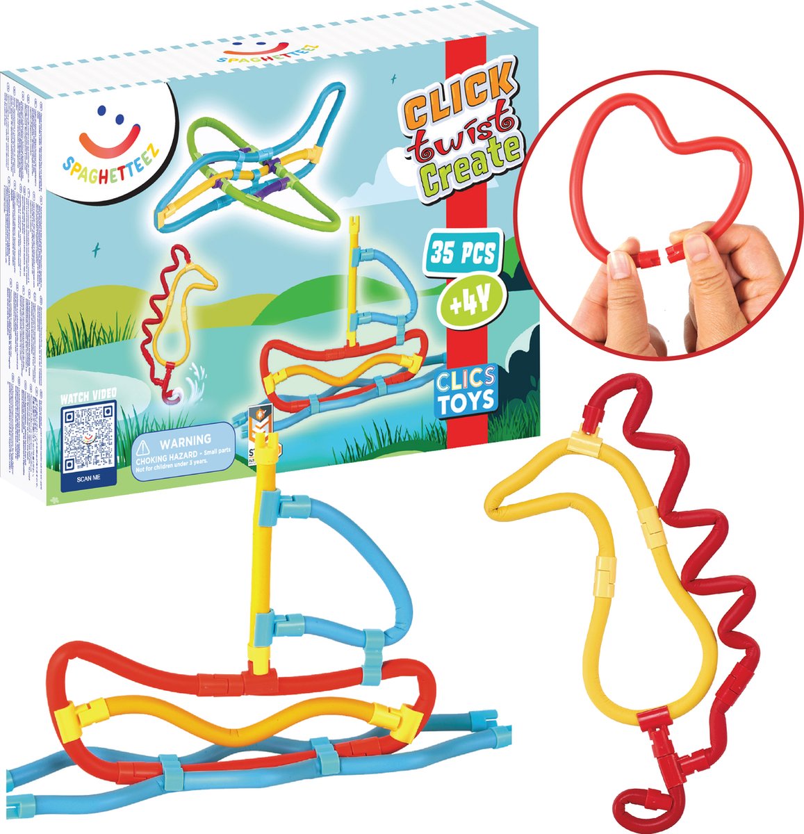 Clics Spaghettiez 3D-Kunst-Flexible-Baustäbe, 35dlg.