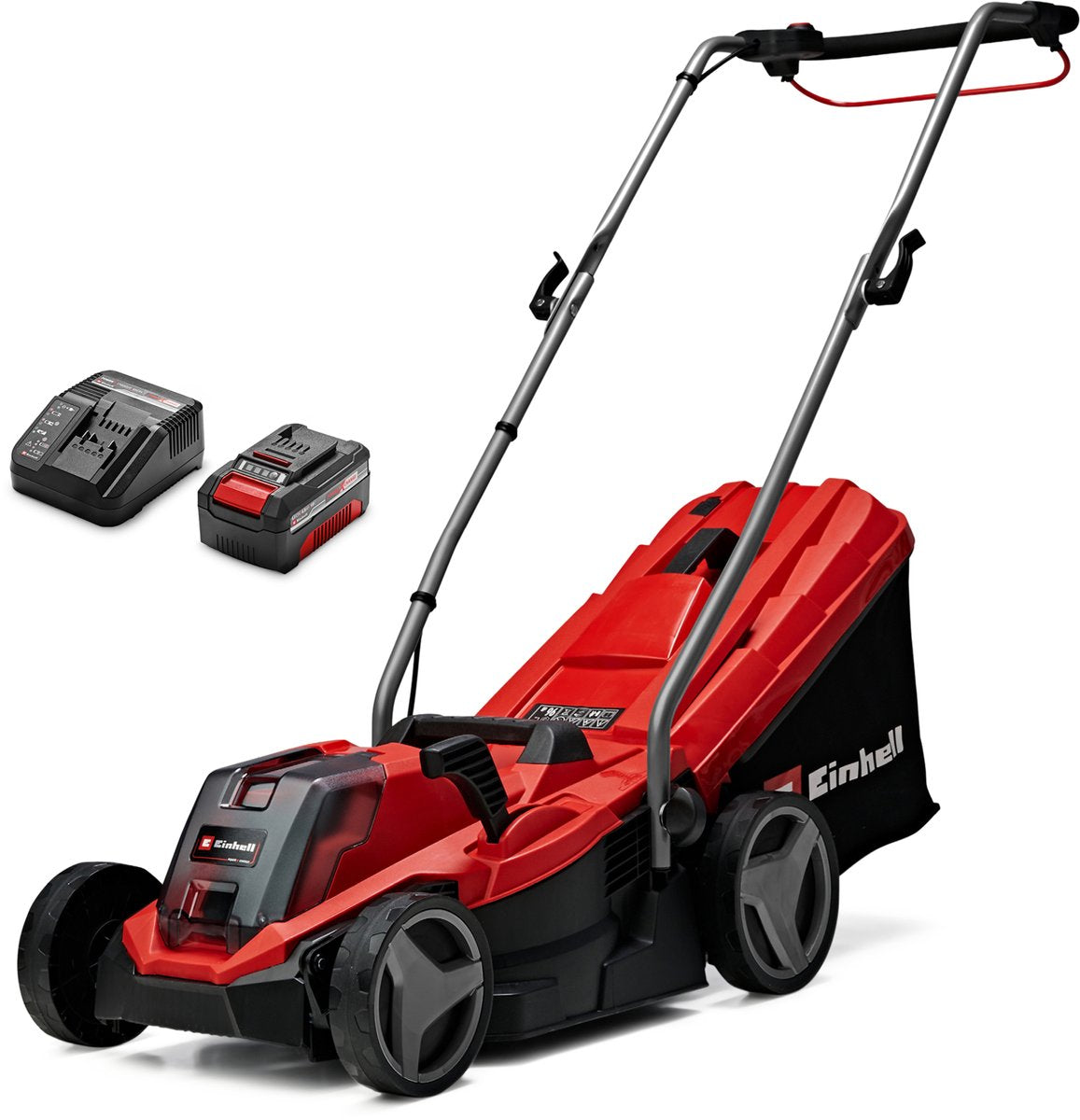 Einhell accu grasmaaier ge-cm 18 33 li kit - power x-change - 18 v li-ion - maaibreedte: 33 cm - aanbevolen gazonoppervlakte: tot 200 m² - 30 l opvangzak - maaihoogte: 25-65 mm - incl. 4.0 ah accu en lader