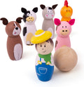 Bigjigs Holz-Bowlingset Bauernhof, 7-teilig.