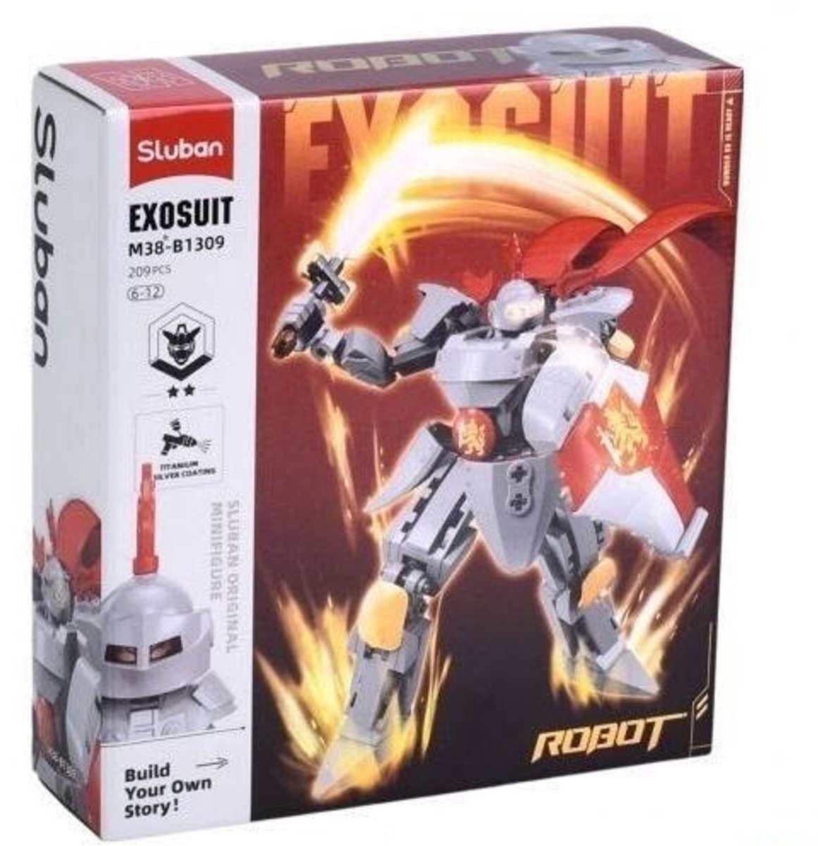 Sluban exosuit ridder rood bouwspeelgoed actiefiguur – constructiespeelgoed – bouwset met 209 bouwstenen – m38-b1309 – vanaf 6 jaar