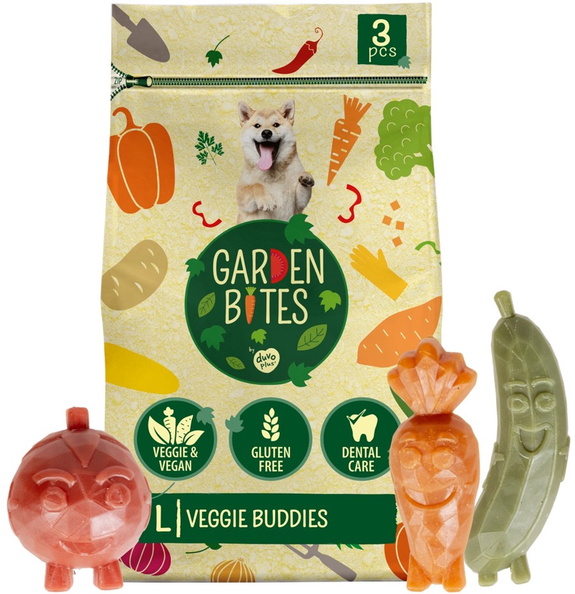 Garden bites duvoplus - veggie buddies hondensnacks - hondensnoepjes - vegetarisch glutenvrij - large 3st