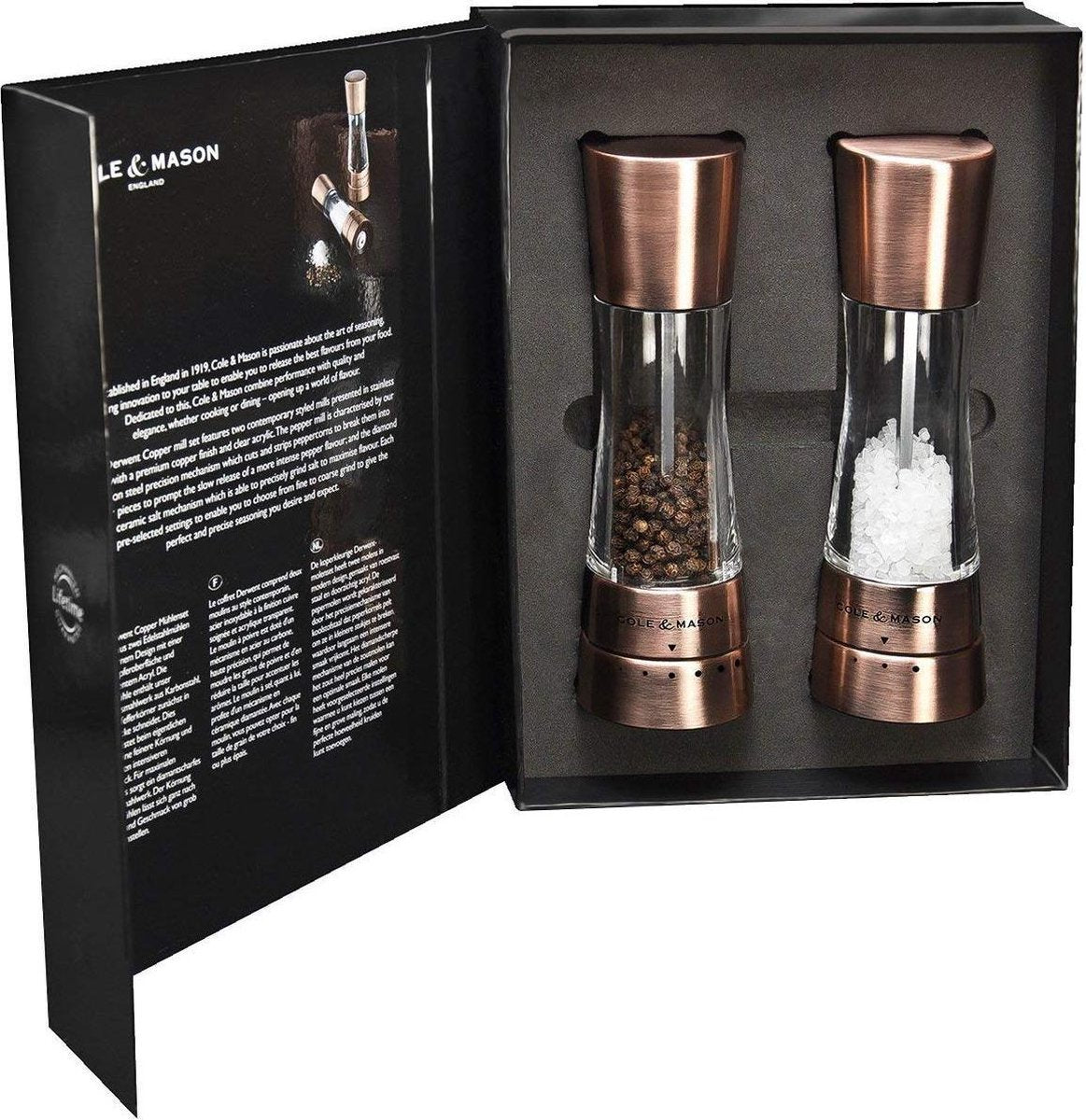 Cole mason - derwent copper salt and pepper mill gift set 19 cm