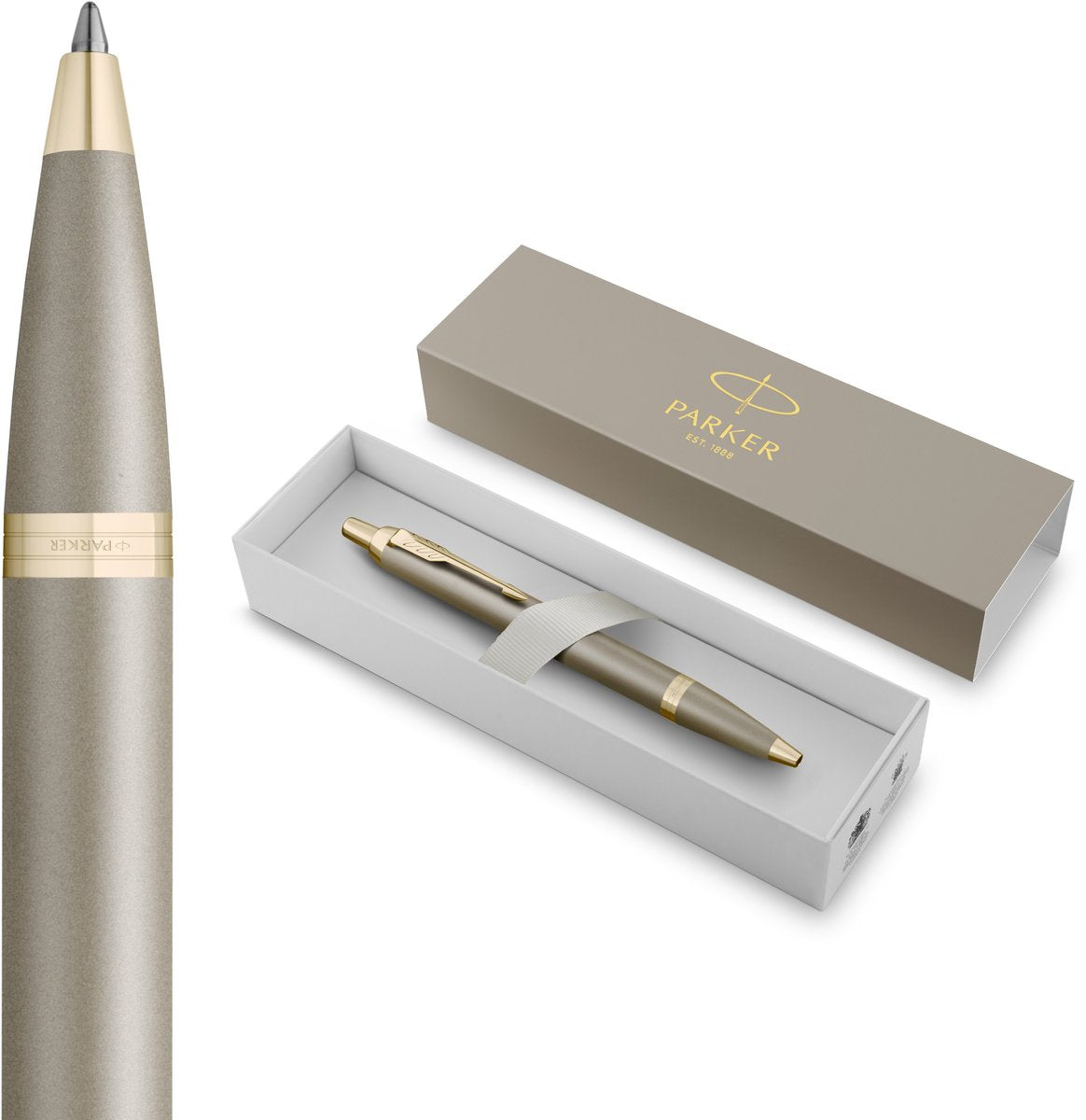 Parker im-balpen | finishing touch-collectie | zandsteenafwerking | medium | blauw | geschenkverpakking