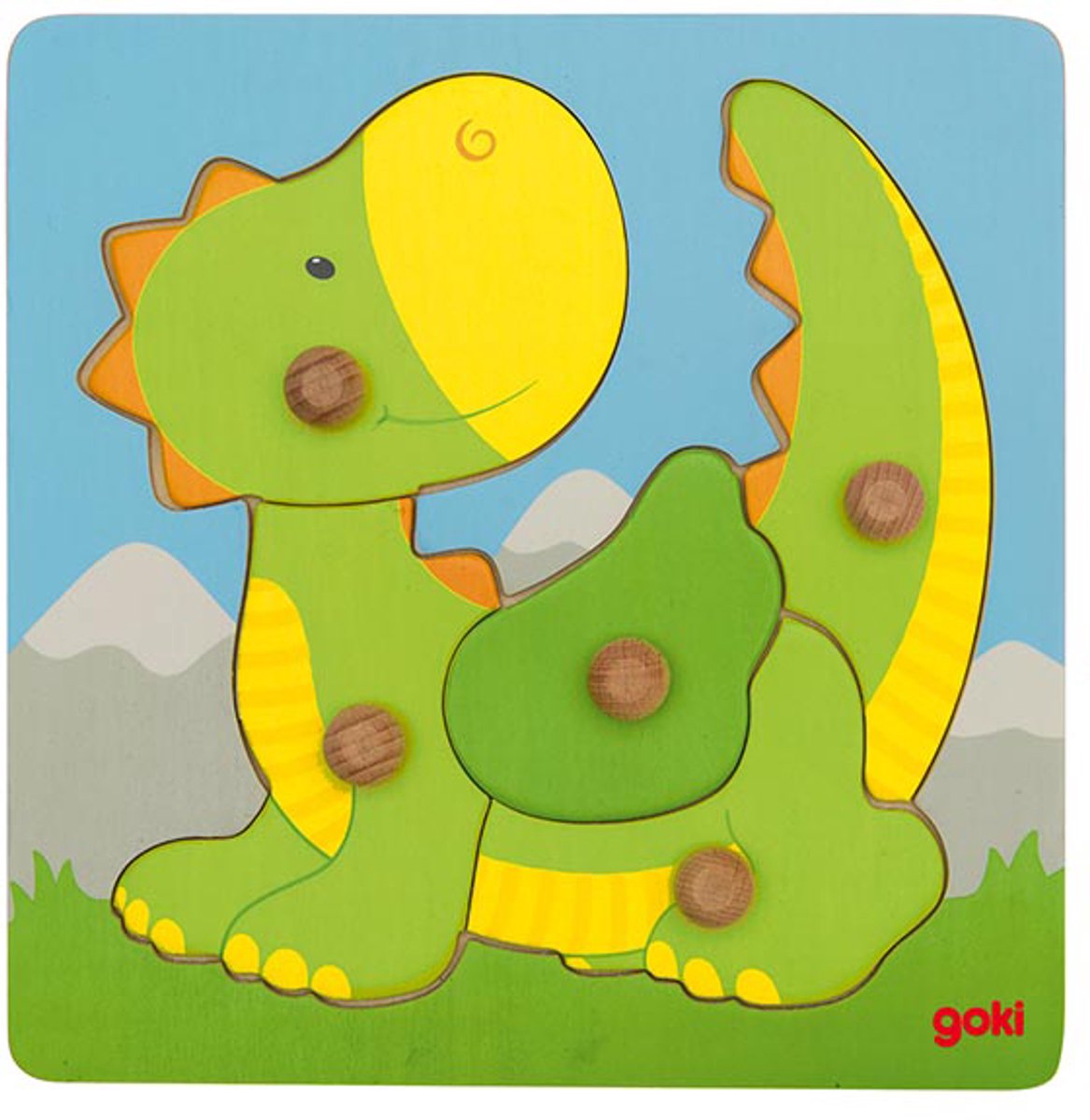 Goki Holzpuzzle-Drache mit Stecknadeln, 5-teilig.