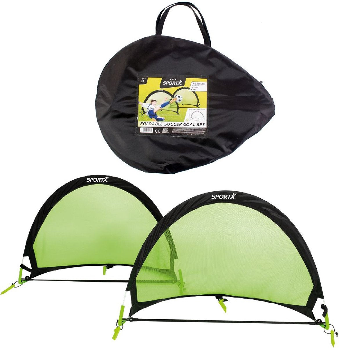 SportX faltbare Fußballtore 90x60x60 cm 2 Stück schwarz grün